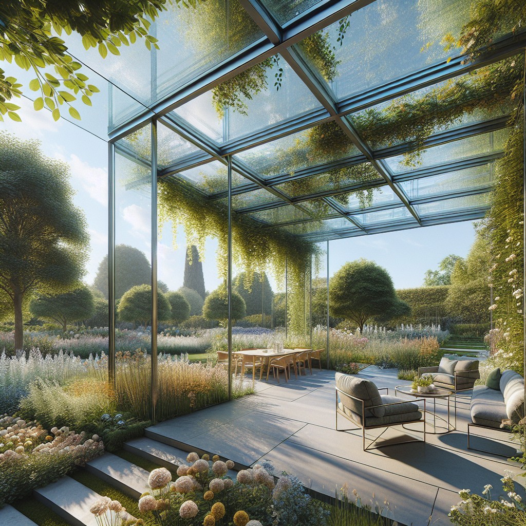 Pergola szklana z systemem odprowadzania wody